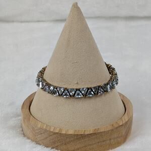 Lab Blue Topaz Trillion Cut Tennis Bracelet 7" S925 10K Gold Vermeil RF Signed